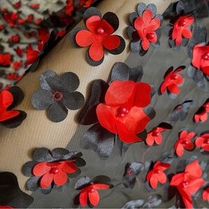 Floral Black and Red Sheer Fabric